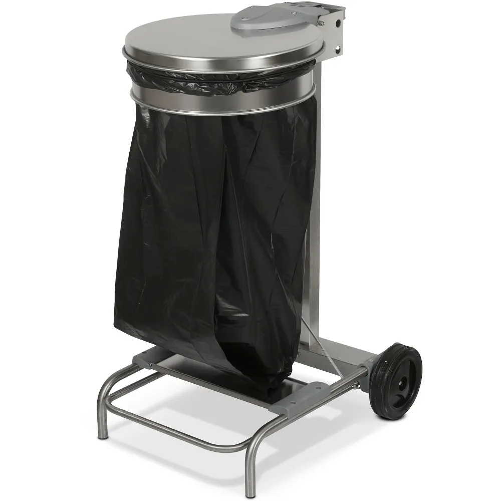 Support mobile inox pour sacs-poubelle 110L pratique et robuste