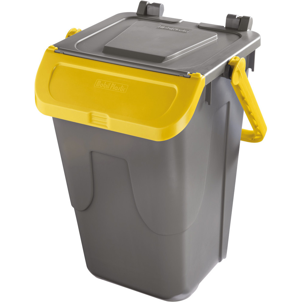 Poubelle 35L grise avec couvercle basculant jaune Poubelle 35L grise avec couvercle basculant jaune