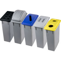 Bac 90L gris couvercle jaune ouvertures gobelets compact durable