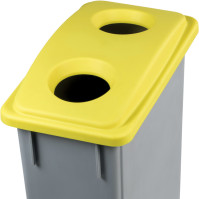 Bac 90L gris couvercle jaune ouvertures rondes