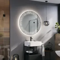 Miroir salle de bain rond moderne avec éclairage LED