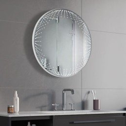 Miroir rond lumineux effet 3D - dans une salle de bain