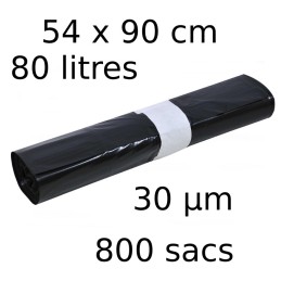 Sacs-poubelle 80L dim 54x90cmx30µm noir