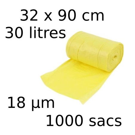 Sacs-poubelle 30L dim 32x90cmx18µm jaune