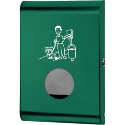 Distributeur vert pour sachets de dejection canine pour une Commune propre. Facile à utiliser et pratique.