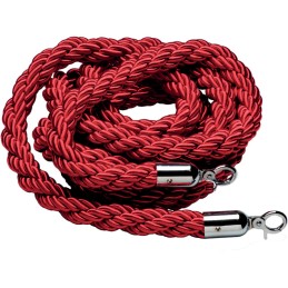 Cordon bordeaux avec 2 crochets inox brillant pour balisage de sécurité à corde.