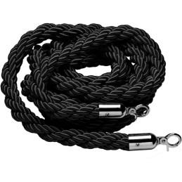 Cordon noir avec 2 crochets inox brillant pour balisage de sécurité à corde.