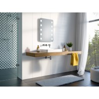 Miroir design avec coins arrondis, LED carrés et adapté aux salles de bains