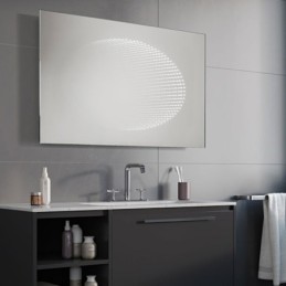 Miroir rectangulaire avec éllipse LED effet 3D pour une ambiance moderne.