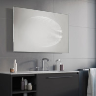 Miroir rectangulaire avec éllipse LED effet 3D pour une ambiance moderne.