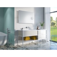 Miroir avec zone maquillage et éclairage LED rétro-éclairé.