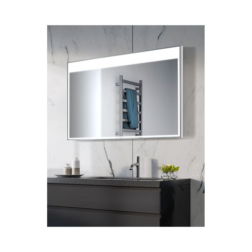 miroir rectangulaire light+ sur mesure avec cadre lumineux et large bande supérieure