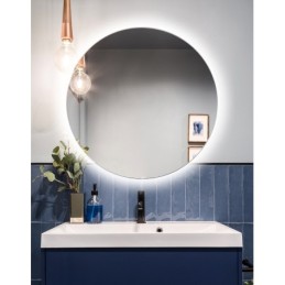 miroir rond avec rétro-éclairage intégré pour ambiance lumineuse