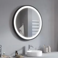 miroir rond LED avec lumière entourante et cadre couleur