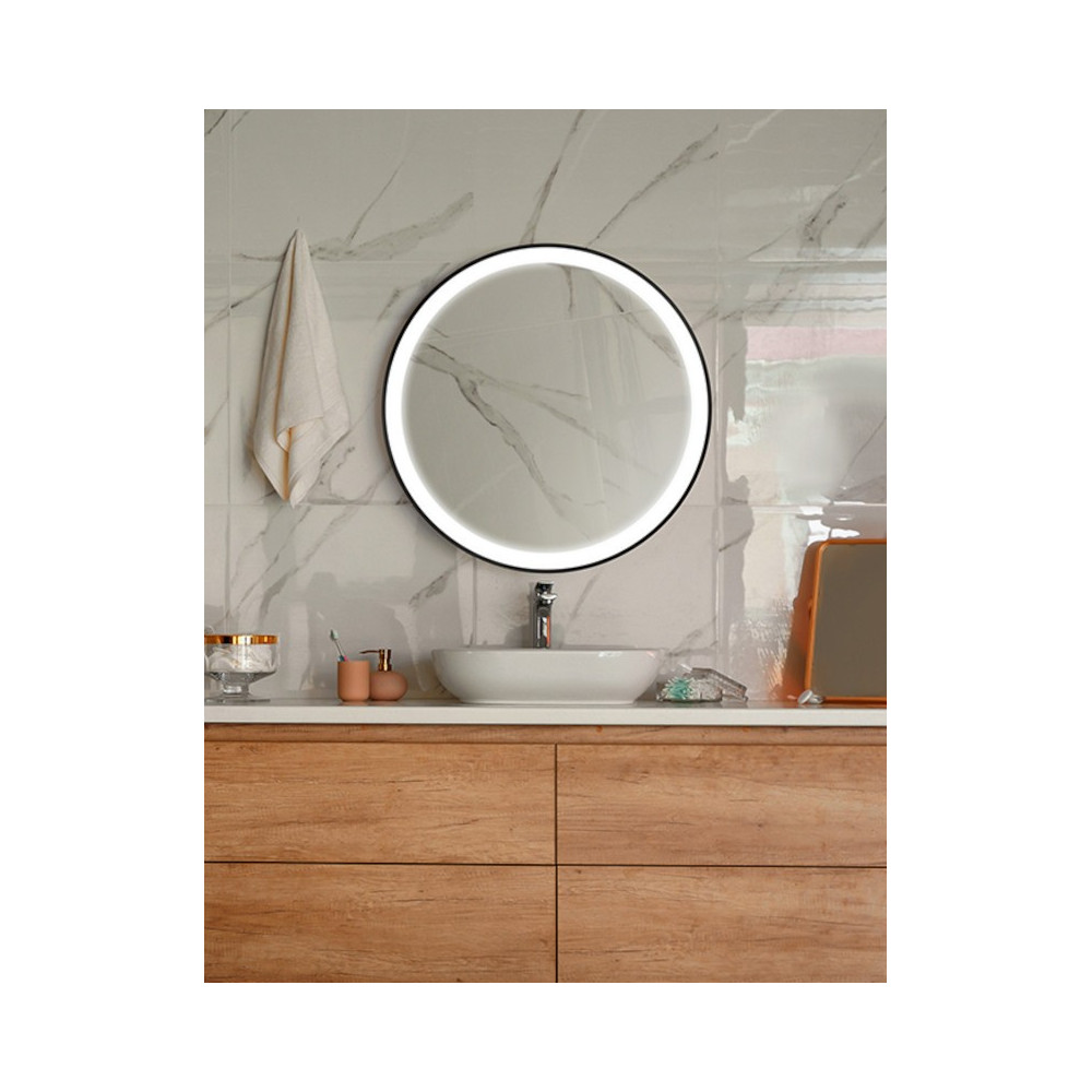 miroir rond LED avec lumière entourante et cadre couleur