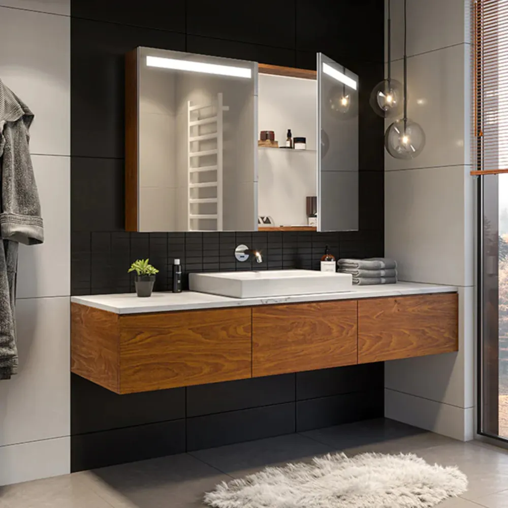 meuble de toilette multi-caisson avec miroir led intégré