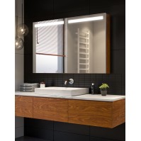 armoire multi-caisson miroir LED avec 4 zones de rangement