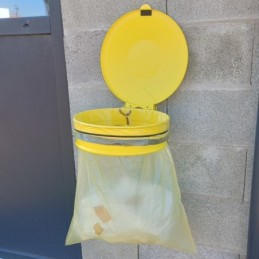 Support mural sac-poubelle couvercle jaune robuste et pratique