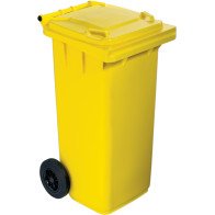 Poubelle jaune 120L sur roulettes pour tri sélectif.