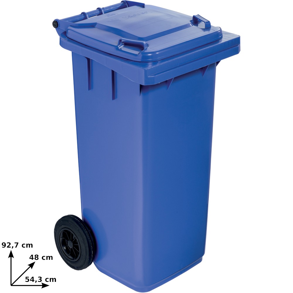 Poubelle bleue 120L à roulettes robuste et pratique