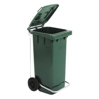 Poubelle verte 120L durable résistante UV roulettes robustes