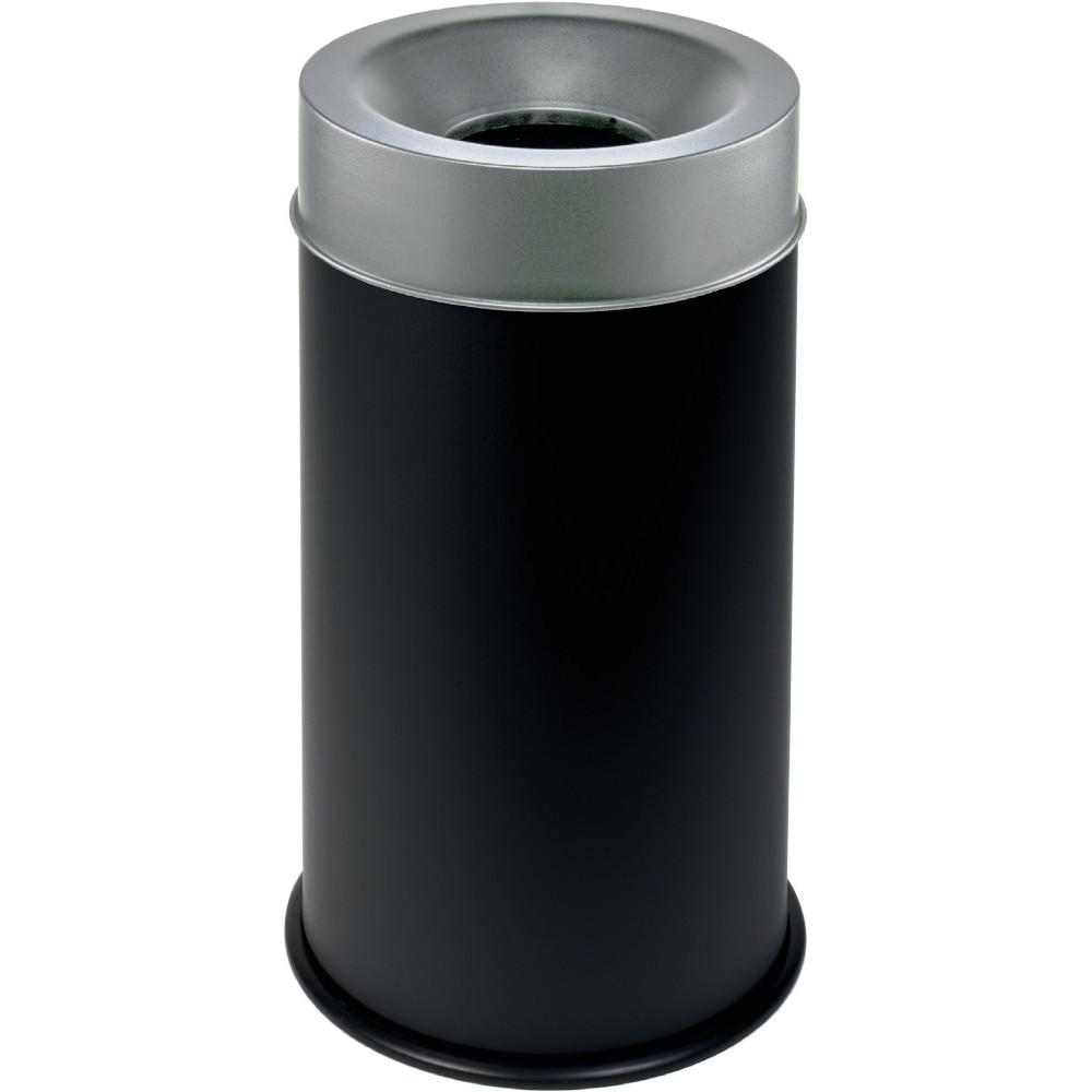 Poubelle antifeu noire 90L couvercle inox robuste sécurisée Poubelle antifeu noire 90L couvercle inox robuste sécurisée