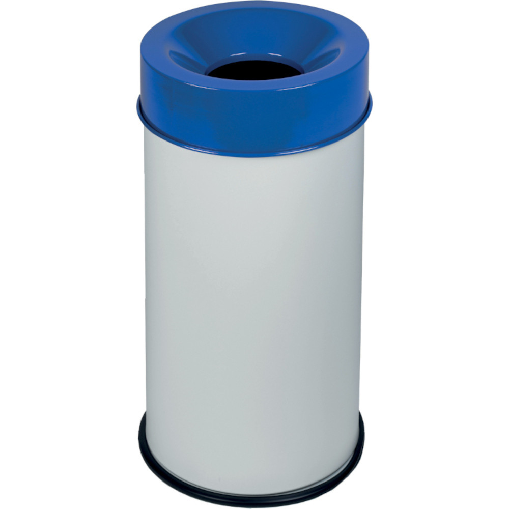 Poubelle antifeu blanche 90L couvercle bleu sécurisé Poubelle antifeu blanche 90L couvercle bleu sécurisé