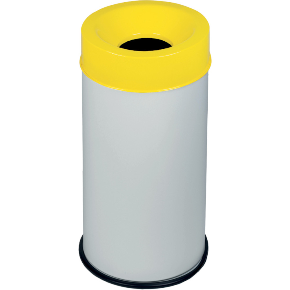Poubelle 90 litres antifeu blanche couvercle jaune Poubelle 90 litres antifeu blanche couvercle jaune