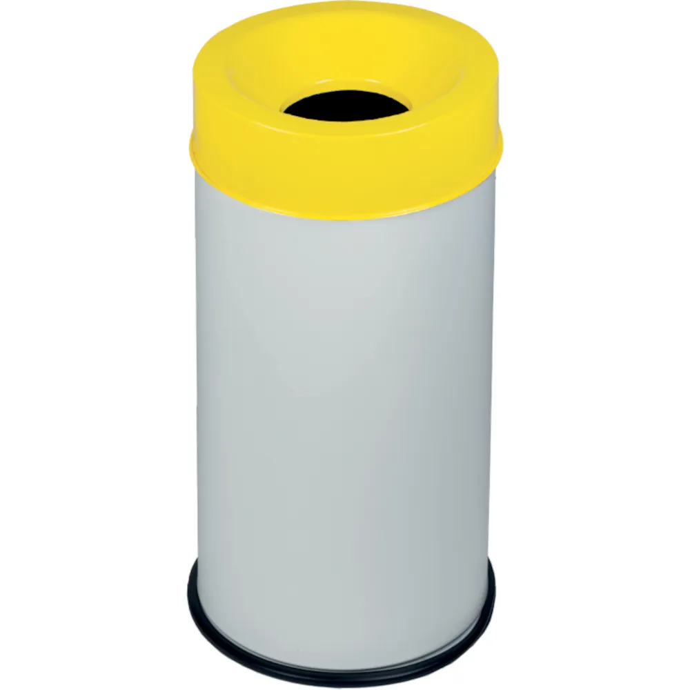 Poubelle 90 litres antifeu blanche couvercle jaune