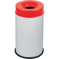 Poubelle blanche antifeu couvercle rouge 50L sécurisée.