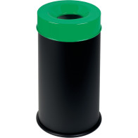 Poubelle antifeu noire couvercle vert capacité 90L