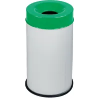 Poubelle antifeu blanche 50L couvercle vert sécurité
