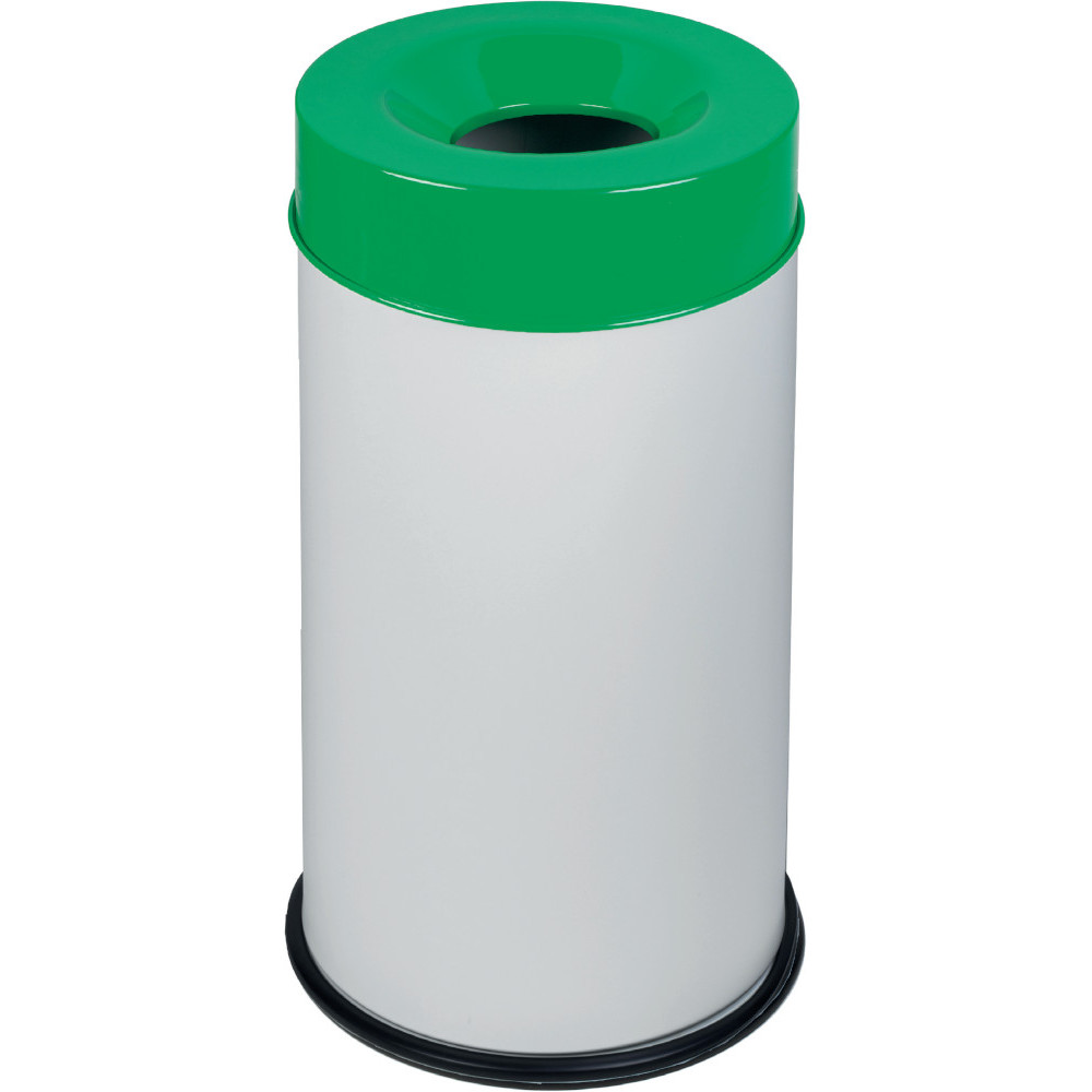 Poubelle antifeu 90L blanc couvercle vert sécurisée Poubelle antifeu 90L blanc couvercle vert sécurisée