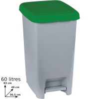 Poubelle à pédale grise verte 60L lot de 4