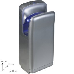 Sèche-mains intelligent gris, air pulsé, design métallique