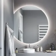 Un miroir rond coupé verticalement : l'élégance géométrique dans votre décoration.