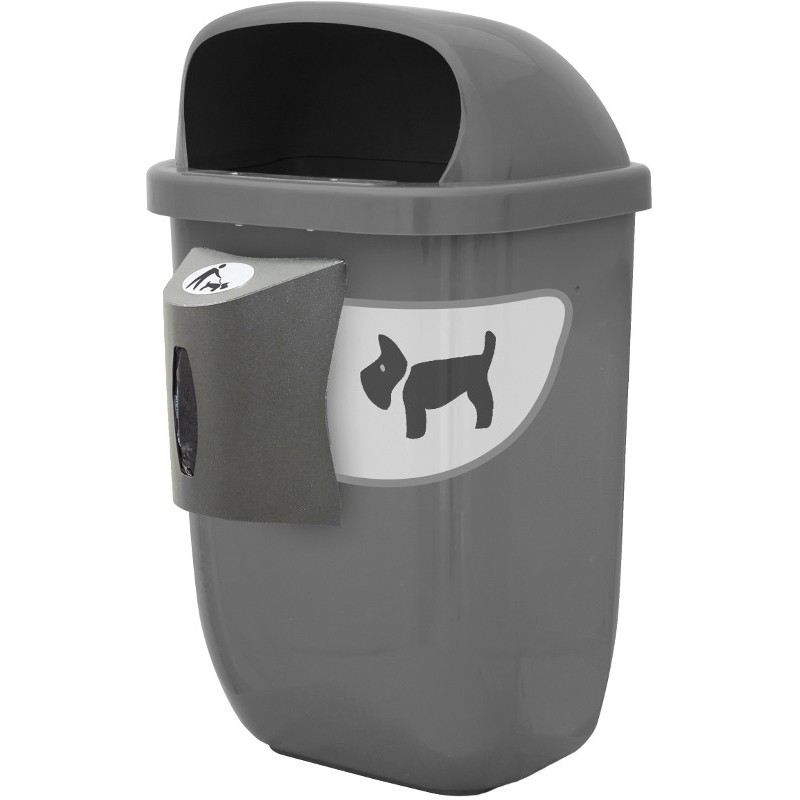 Corbeille canine grise 50L avec distributeur sacs intégré