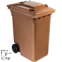 Poubelle marron 360L à roulette robuste pratique extérieur