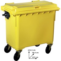 Poubelle jaune 660 litres à roulettes résistante et pratique