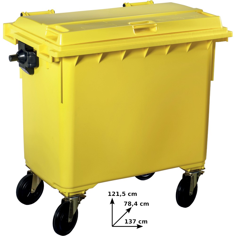 Poubelle jaune 660 litres à roulettes résistante et pratique Poubelle jaune 660 litres à roulettes résistante et pratique