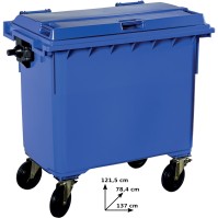 Poubelle bleue 660L à roulettes robuste et pratique