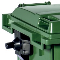 Poubelle verte 660L résistante UV roulettes robustes