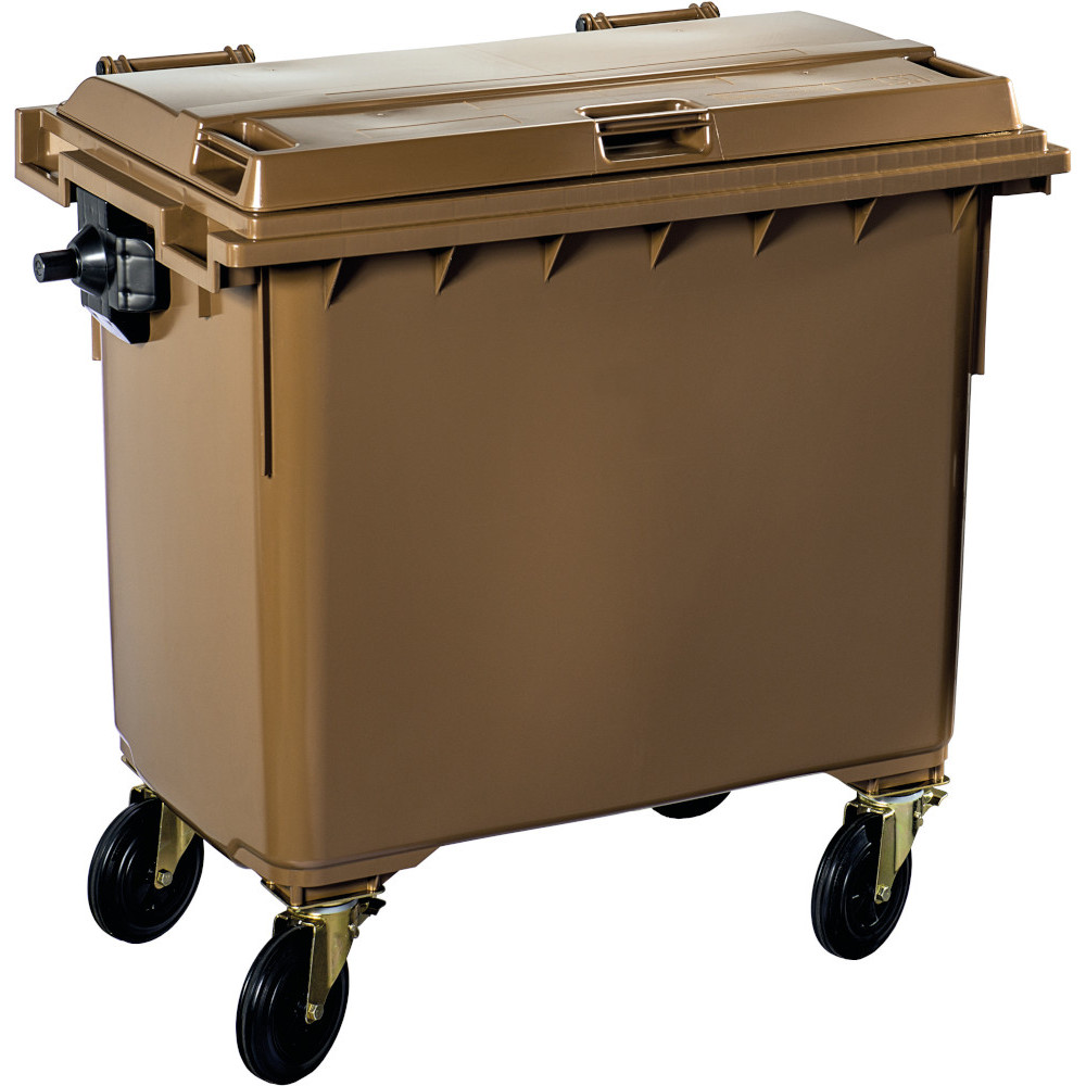 Poubelle marron 660L sur roulettes pratique et robuste Poubelle marron 660L sur roulettes pratique et robuste