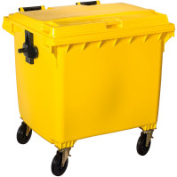 Poubelle jaune 1100L à roulettes robuste et pratique
