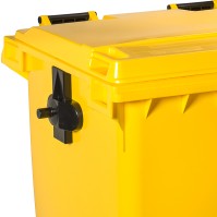 Poubelle jaune 1100L robuste avec roulettes résistantes