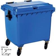 Poubelle bleue 1100 litres à roulette robuste et pratique