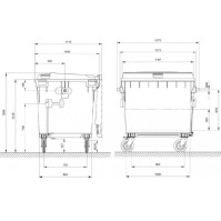 Poubelle verte grande capacité roulettes durables 1100L