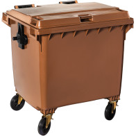Poubelle roulante marron grande capacité 1100L robuste extérieur