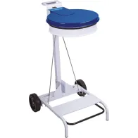 Poubelle acier bleu 110L mobile à pédale pratique