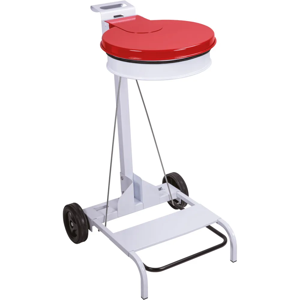 Support sacs-poubelles rouge 110L mobile à pédale acier